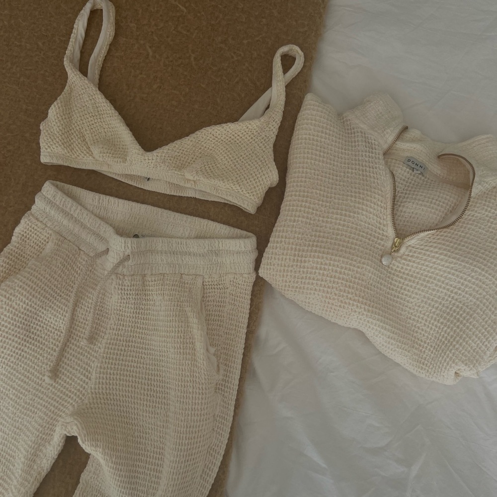 Donni Waffle Henley Set (bra, pants, and quarter zip)